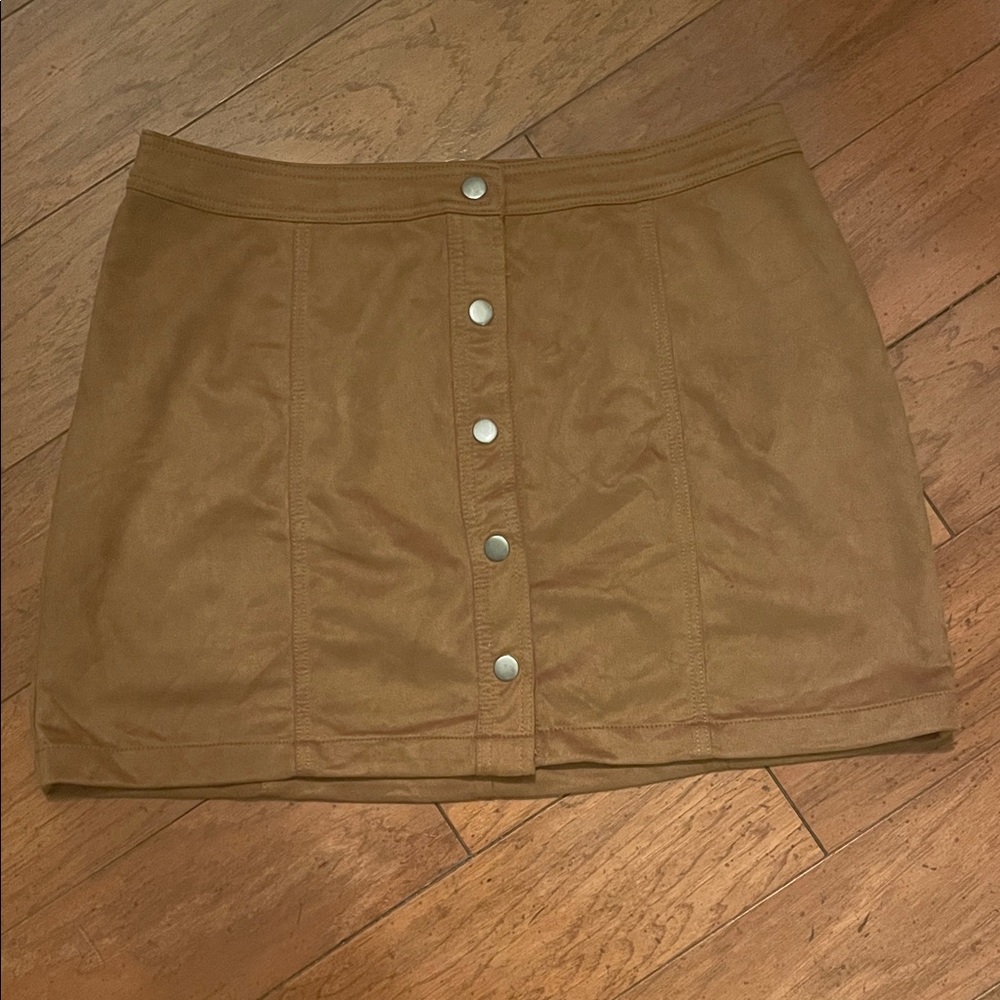 No Boundaries Tan Faux Suede Button-Front Juniors Skirt